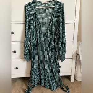 LOFT Green Polka Dot Wrap Dress